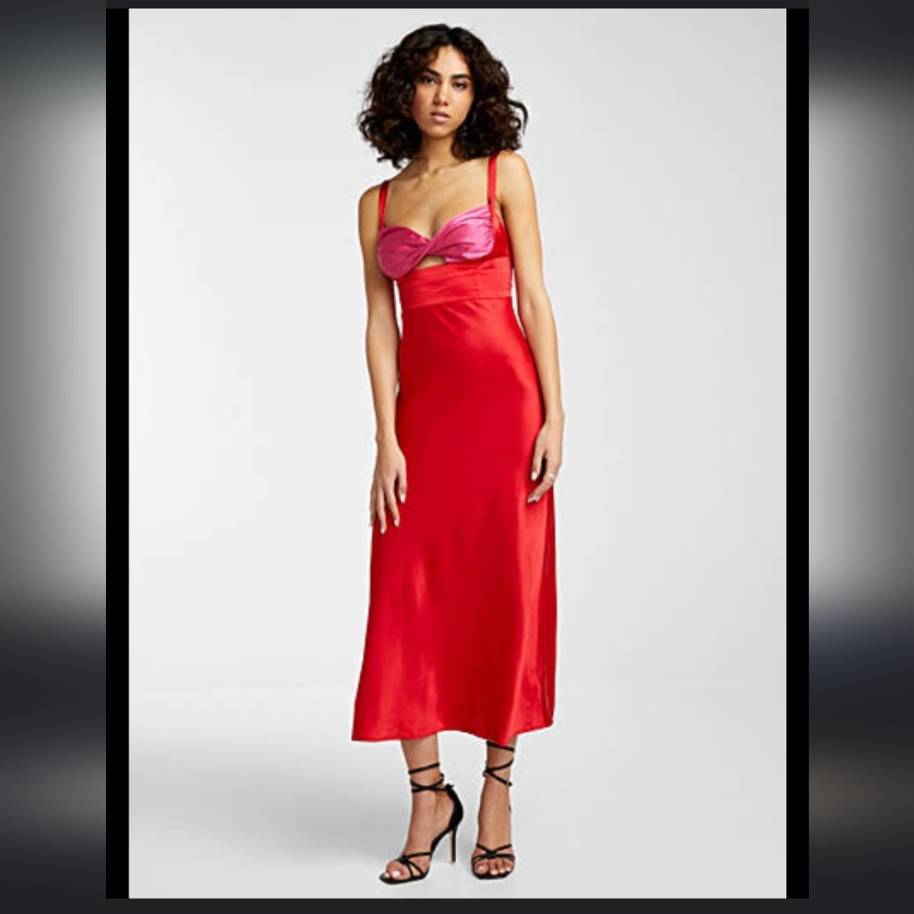 Micas Two-tone Satin Red Dress NWT - Picture 1 of 13